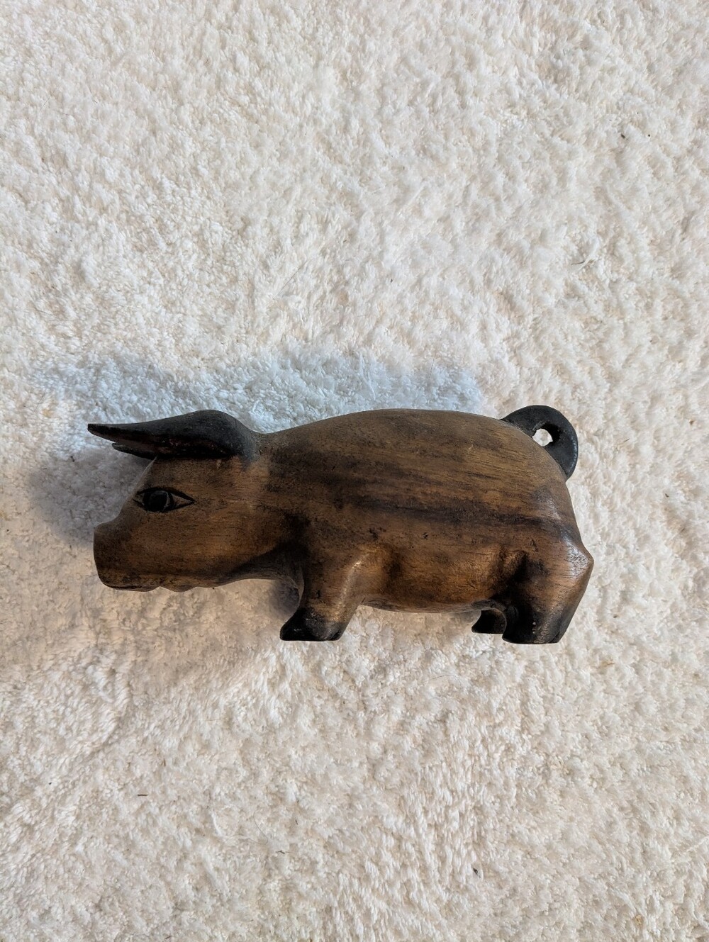 Hand-Carved Wooden Pig Figurine - Brown